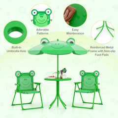 4 Pieces Kids Picnic Set with 2 Folding Chairs and Height Adjustable Umbrella-Green