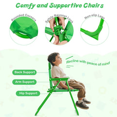 4 Pieces Kids Picnic Set with 2 Folding Chairs and Height Adjustable Umbrella-Green