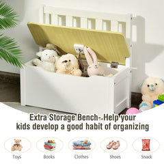 4 Piece Kids Table, 2 Chair and Storage Bench Set, Natural and White
