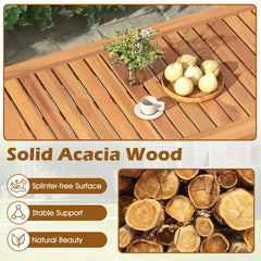 4 Piece Acacia Wood Patio Conversation Set, Loveseat Rated 800 lb, 2 Chairs Rated 400 lb with 5.3 in Beige Cushions and a Slatted Table