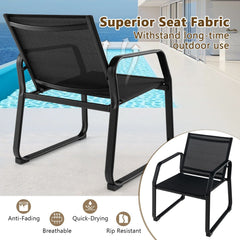 4 Piece Patio Sling Conversation Set, Loveseat Rated 660 lb, 2 Chairs Rated 330 lb and a 35.5 in Glass Top Coffee Table, Black