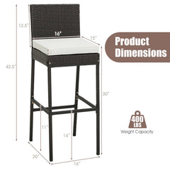 2 Pieces Patio Cushioned Wicker Barstools with Cozy Footrest-Set of 2