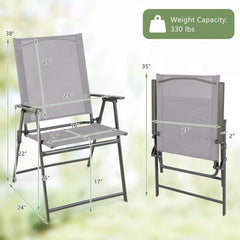 Set of 4 Patio Folding Chair Set with Rustproof Metal Frame-Gray