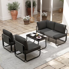 4 Piece Low Profile Patio Sectional Conversation Set with Glass Coffee Table, Gray
