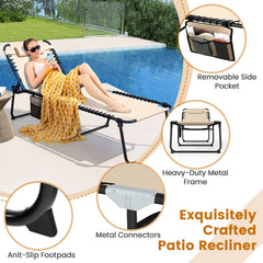 4 Position Folding Lounge Chaise with Adjustable Backrest and Footrest-Beige