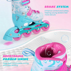 4-Size Adjustable Illuminating Kids Inline Skates with Light Up Wheels-Blue and Pink