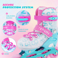4-Size Adjustable Illuminating Kids Inline Skates with Light Up Wheels-Blue and Pink