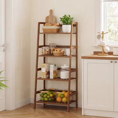 4-Tier Bamboo Plant Rack with Guardrails Stable and Space-Saving-Walnut