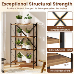 4-Tier Bookshelf with Heavy-Duty Metal Frame-Walnut