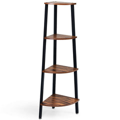 4 Tier Corner Shelf, Slim Wood and Metal Corner Bookcase for Small Spaces