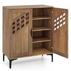 4 Tier Farmhouse Shoe Storage Cabinet with Removable Shelves and Metal Legs-Walnut