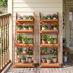 4-Tier Foldable Plant Stand with Slatted Shelves for Garden-Orange