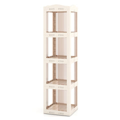 4-Tier Foldable Rotating Bookshelf with Swivel Base and Translucent Panels-White
