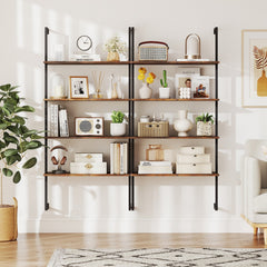 4 Tier Ladder Bookshelf with Black Metal Frame, Industrial Wall Shelf, Coffee Brown