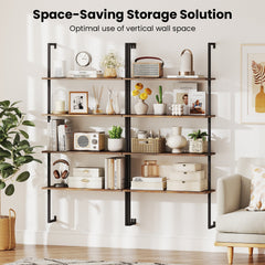 4 Tier Ladder Bookshelf with Black Metal Frame, Industrial Wall Shelf, Coffee Brown