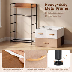 4-Tier Organizer Tower Steel Frame Wooden Top Storage with 5-Drawer Dresser-Muticolor