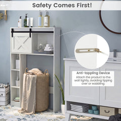 4-Tier Over The Toilet Storage Cabinet with Sliding Barn Door and Storage Shelves-White