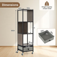 4-Tier Rotating Bookshelf on Wheels with Removable Drawer-Gray