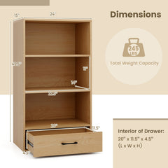 4 Tier Storage Bookcase with Drawer and Anti Tipping Kits, 48 Inch Natural Wood Shelf