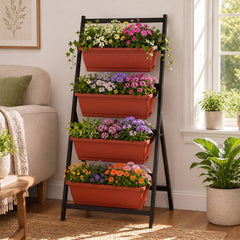 4-Tier Vertical Raised Garden Bed with Drainage Holes and 4 Containers-Red