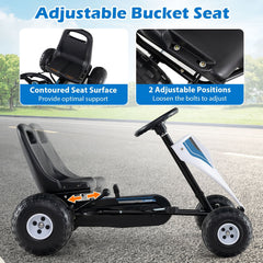 4-Wheel Ride On Toy Pedal Go Kart for Kids with Steering Wheel and Safe Handbrake-White