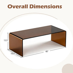 40 Inch Glass Coffee Table with Tempered Glass Top and Round Edges for Home-Dark Brown