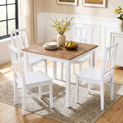 Set of 4 White Cross Back Dining Chairs with Double Curved Open Backs and Solid Rubber Wood Seats