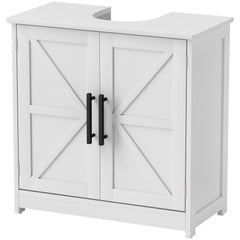 Farmhouse Pedestal Sink Storage Cabinet, Bathroom Under Sink Cabinet with 2 Barn Doors and Adjustable Shelf, White