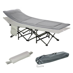 Folding Camping Cot with Mat & Pillow, Double Layer Oxford Heavy Duty Sleeping Cot with Carry Bag Blue