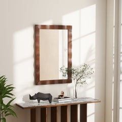 41.5 x 28 inches Farmhouse Wall Mirror with Solid Wood Frame-Brown