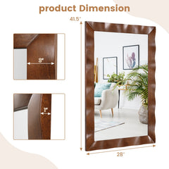41.5 x 28 inches Farmhouse Wall Mirror with Solid Wood Frame-Brown