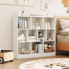 41 inches Wooden Toy Storage Organizer with 10 Cubes for Kids-White