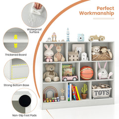 41 inches Wooden Toy Storage Organizer with 10 Cubes for Kids-White