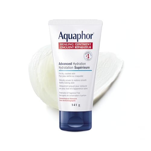 Aquaphor Healing Ointment, Multipurpose Ointment for Dry, Cracked Skin, Chafing, Cuticle Care, Fragrance Free, Non Greasy and Non Comedogenic Body Moisturizer, Dermatological Skin Care, 141g Tube