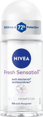 NIVEA Fresh Sensation Roll-On Antiperspirant Deodorant with 72-Hr Odour and Sweat Protection, Eliminates Bacteria, Clean and Fresh Scented Women's Deodorant, Non-Sticky, Ethyl Alcohol Free, 50mL