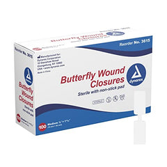 Dynarex Adhesive Bandage, Butterfly Fab, Medium, 3/8 Inches x 1 13/16 Inches Sterile, 100 Count