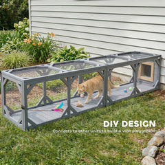 Cat Tunnel, Wooden Catio Outdoor Cat Enclosure with 2 Doors and Extendable Design, Wall-Mounted Pet Run