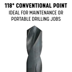 Drill America DWDRSD Series Qualtech High-Speed Steel Economy Reduced-Shank Drill Bit, Black Oxide Finish, Round Shank, Spiral Flute, 118 Degrees Conventional Point, 5/16" Size, Pack of 1, Round
