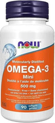 NOW Supplements, Omega-3 Mini Gels, 180 EPA / 120 DHA, Molecularly Distilled, Cardiovascular Support, 90 Softgels