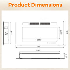 42/50/60/72 Inch Ultra-Thin Electric Fireplace with Decorative Crystals-60 inches