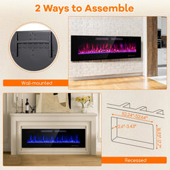 42/50/60/72 Inch Ultra-Thin Electric Fireplace with Decorative Crystals-60 inches