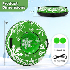 42 inches Heavy-duty Inflatable Snow Tube with Detachable Tow Strap-Green