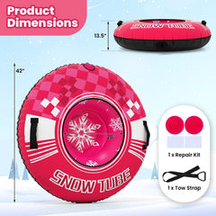 42 inches Heavy-duty Inflatable Snow Tube with Detachable Tow Strap-Pink