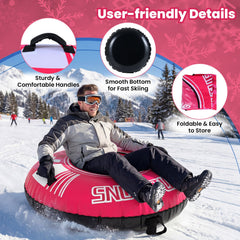 42 inches Heavy-duty Inflatable Snow Tube with Detachable Tow Strap-Pink