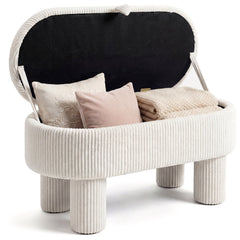 42 Inch Storage Ottoman Bench Corduroy Fabric Upholstered Foot Stool-Beige