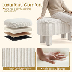 42 Inch Storage Ottoman Bench Corduroy Fabric Upholstered Foot Stool-Beige