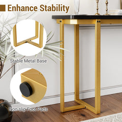 42 Inches Modern Faux Marble Entryway Table with Geometric Metal Frame-Black