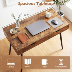 43.5 Inch Computer Desk with 2 Drawers for Small Spaces-Walnut