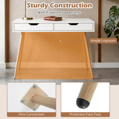 43.5 Inch Computer Desk with 2 Drawers for Small Spaces-White