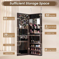 43.5 Inch Jewelry Mirror Cabinet with Full-length Mirror and Adjustable Hangers-Dark Brown
